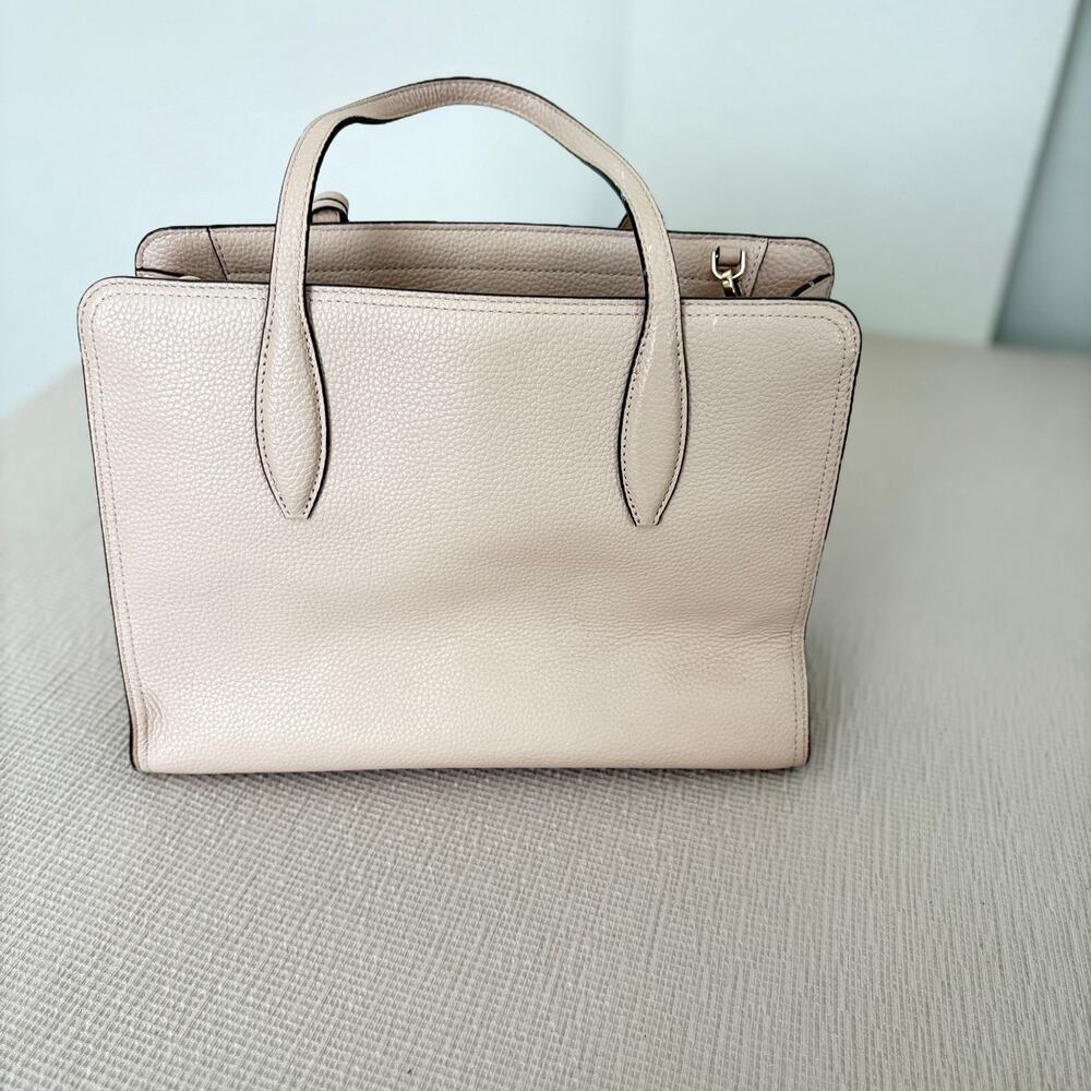 Kate Spade New York Pebbled Leather Tassel Tote Bag Beige Neutral Work Satchel - Picture 2 of 10
